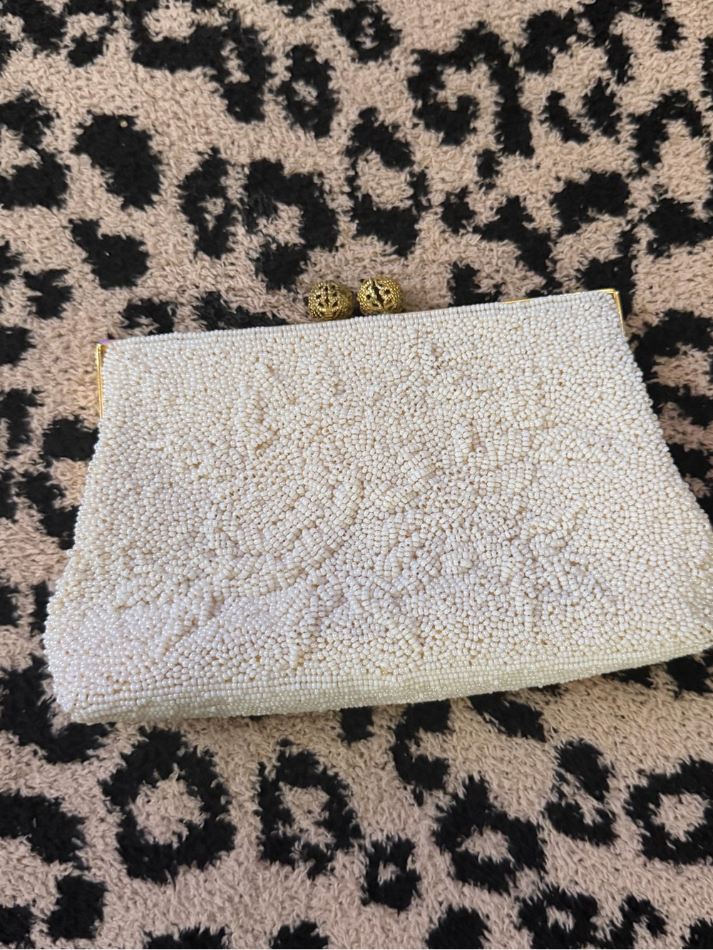 Beaded Cream Evening Clutch with Decorative Frame